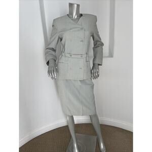 Bill Burns New York Women  Skirt Blazer  Suit Gray  Striped Belted Size 4